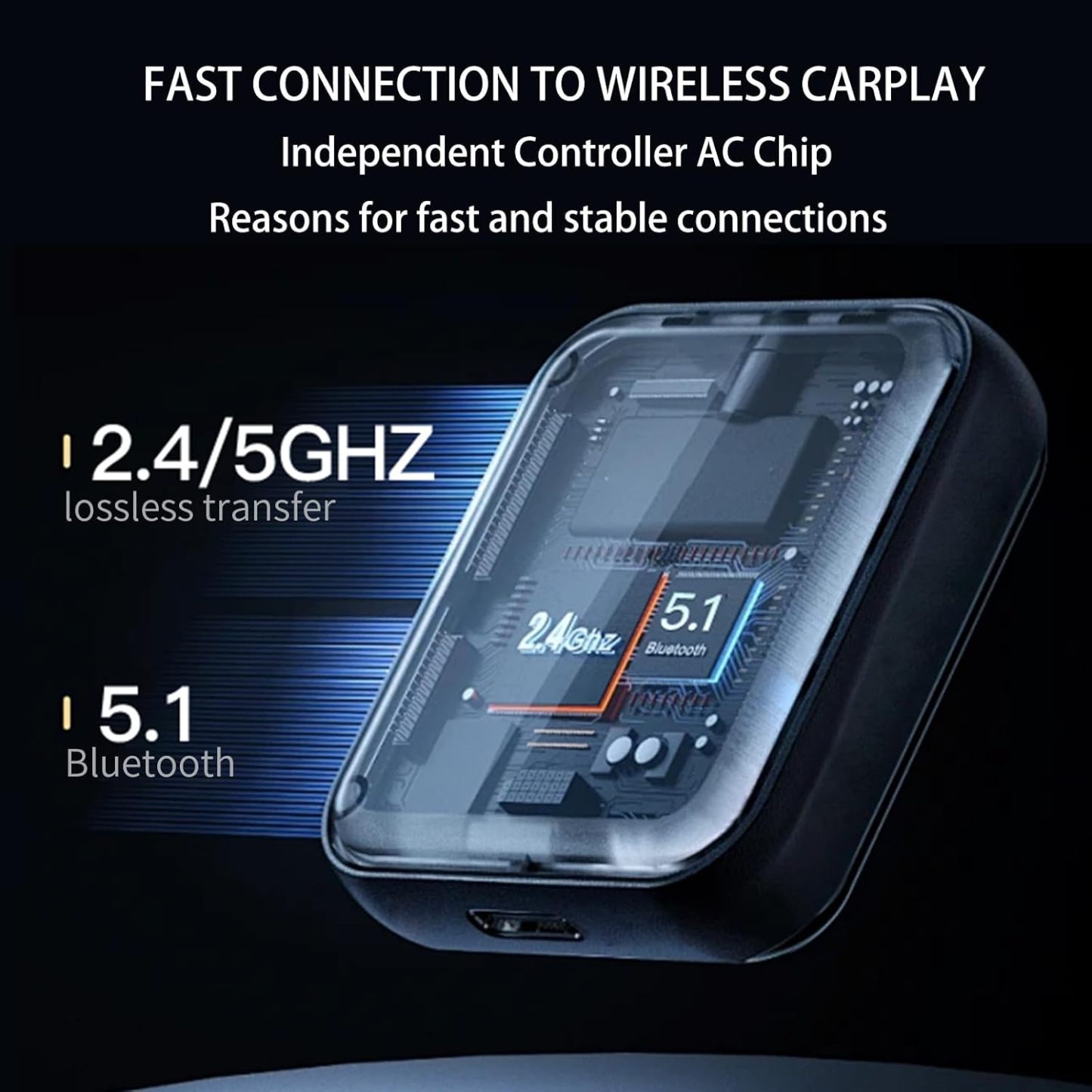 Adaptador USB «Plug and Play» inalámbrico CarbitLink/CarPlay/Android Auto Smart Link para vehículos con CarPlay o Android Carbit Link de fábrica con conexión por cable