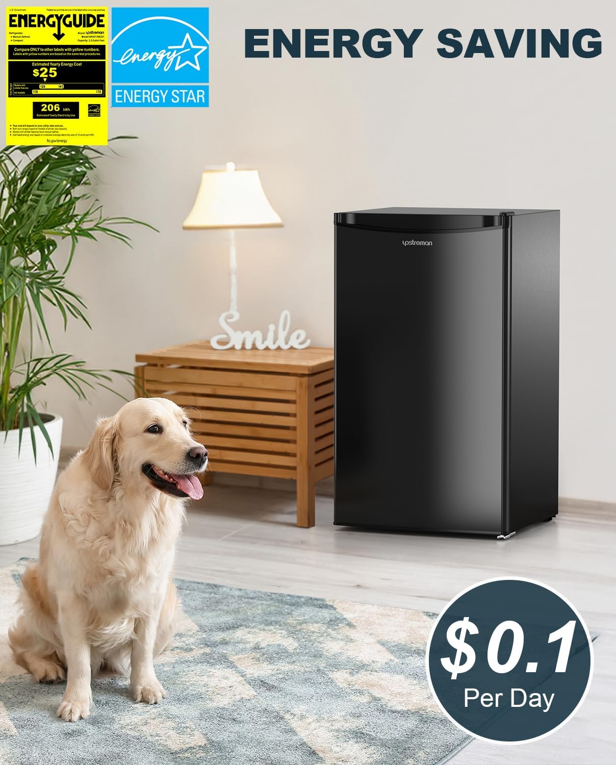 Upstreman BR321 BR231-Black Refrigeradores de tamaño completo, Negro brillante