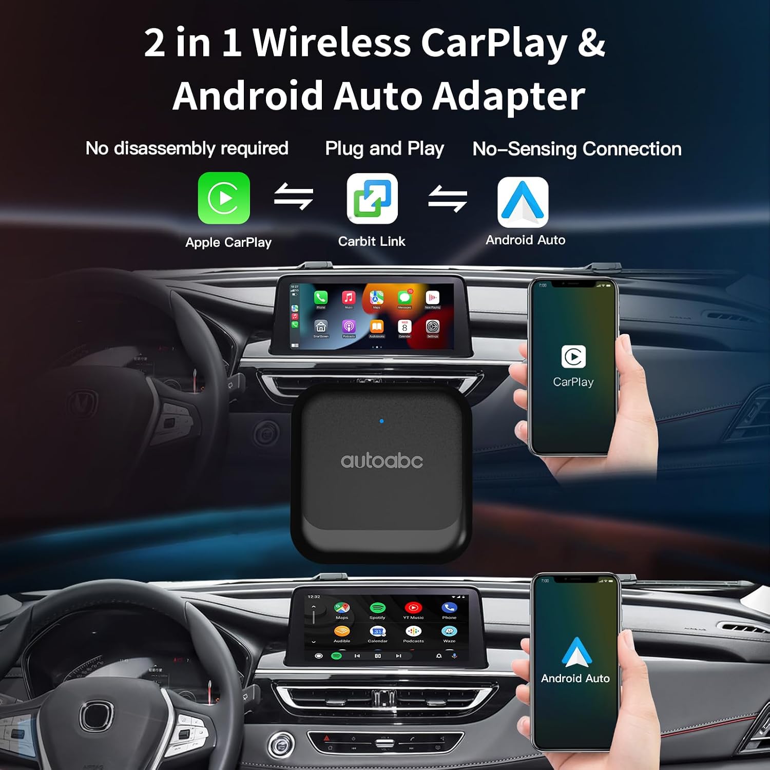 Adaptador USB «Plug and Play» inalámbrico CarbitLink/CarPlay/Android Auto Smart Link para vehículos con CarPlay o Android Carbit Link de fábrica con conexión por cable