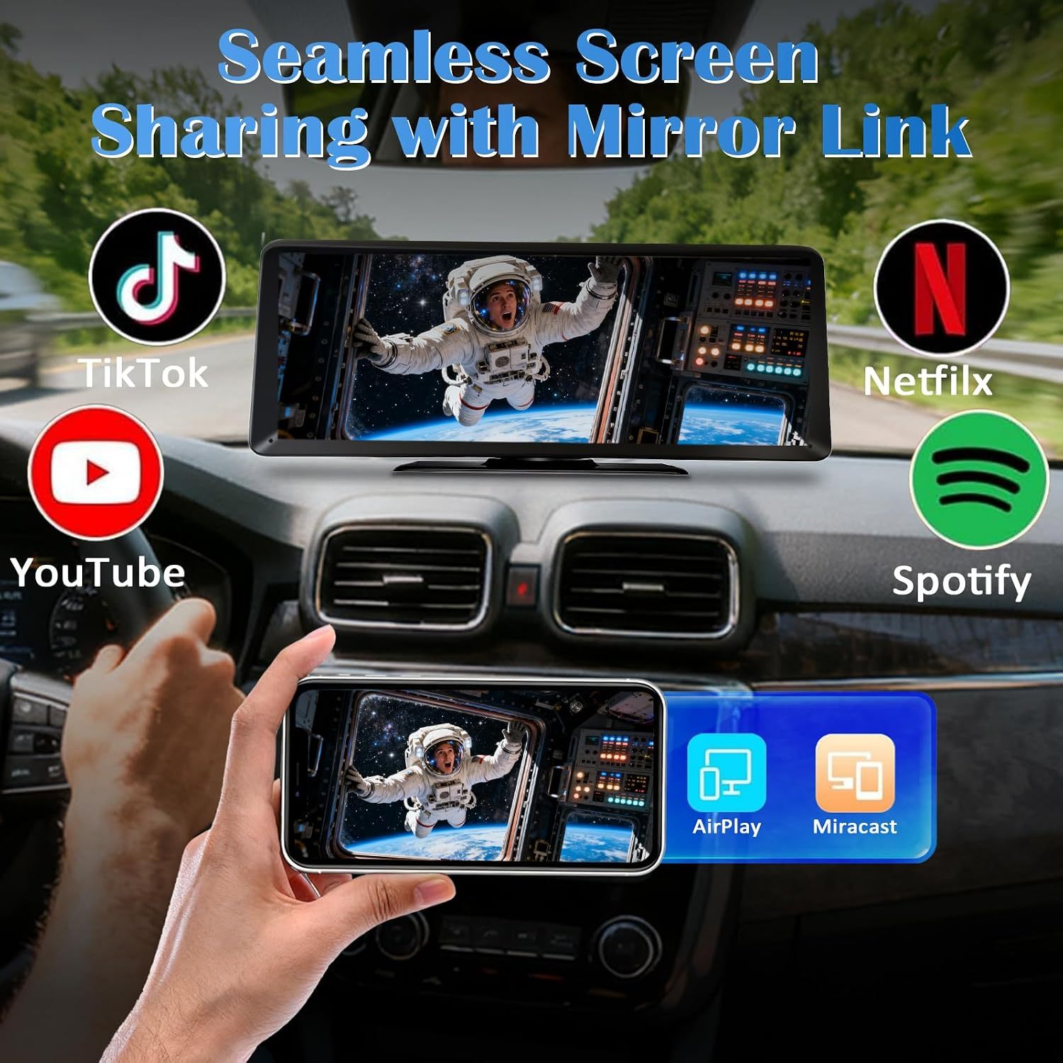 Pantalla HD de 8,1" con CarPlay para el equipo de sonido del coche, cámara de salpicadero 2K, pantalla táctil portátil inalámbrica con CarPlay y Android Auto, cámara de marcha atrás de 1080p, Bluetooth, MirrorLink, GPS, AUX y control por voz