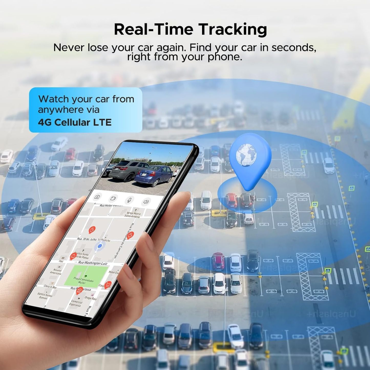 Cámara de salpicadero inalámbrica LAMTTO 4G LTE para el interior y la parte delantera del vehículo, con transmisión en directo a distancia