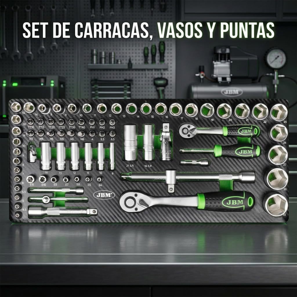 JBM 54261 CAJA METÁLICA REFIAL CON HERRAMIENTAS. 143 PIEZAS SATINADAS