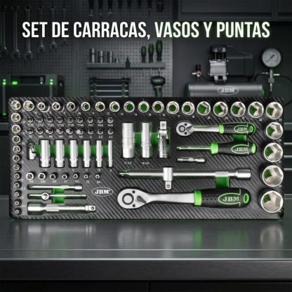 JBM 54261 CAJA METÁLICA REFIAL CON HERRAMIENTAS. 143 PIEZAS SATINADAS