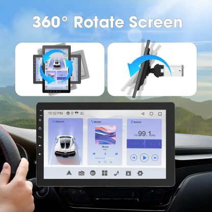 Autorradio Haudio con pantalla giratoria de 360°, estéreo Bluetooth 1 DIN con CarPlay y Android Auto inalámbricos, pantalla táctil IPS de 10,1 pulgadas con GPS, Mirror Link, control por voz, radio RDS/FM/AM y cámara trasera 1080P.