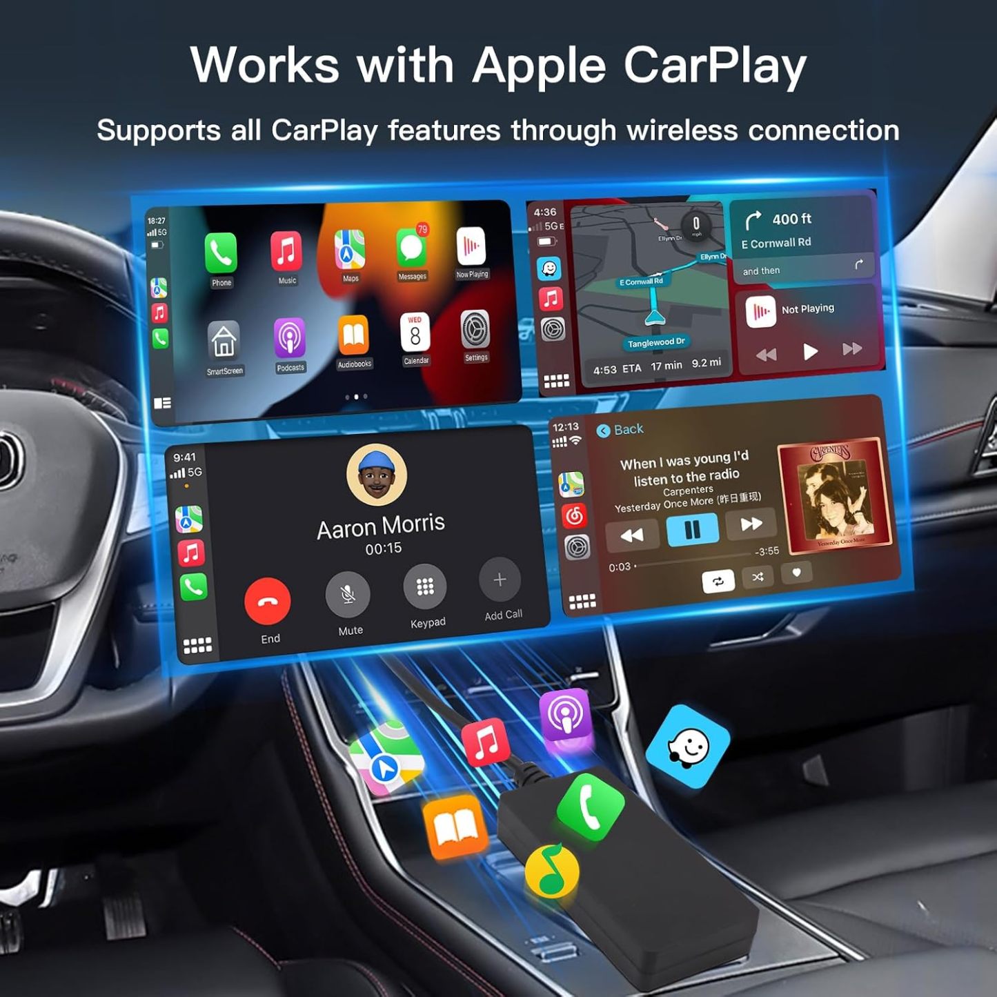 Adaptador USB «Plug and Play» inalámbrico CarbitLink/CarPlay/Android Auto Smart Link para vehículos con CarPlay o Android Carbit Link de fábrica con conexión por cable