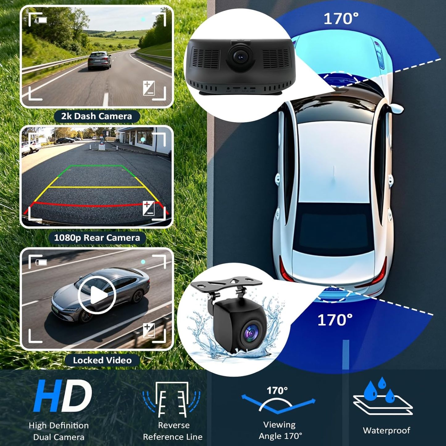 Pantalla HD de 8,1" con CarPlay para el equipo de sonido del coche, cámara de salpicadero 2K, pantalla táctil portátil inalámbrica con CarPlay y Android Auto, cámara de marcha atrás de 1080p, Bluetooth, MirrorLink, GPS, AUX y control por voz
