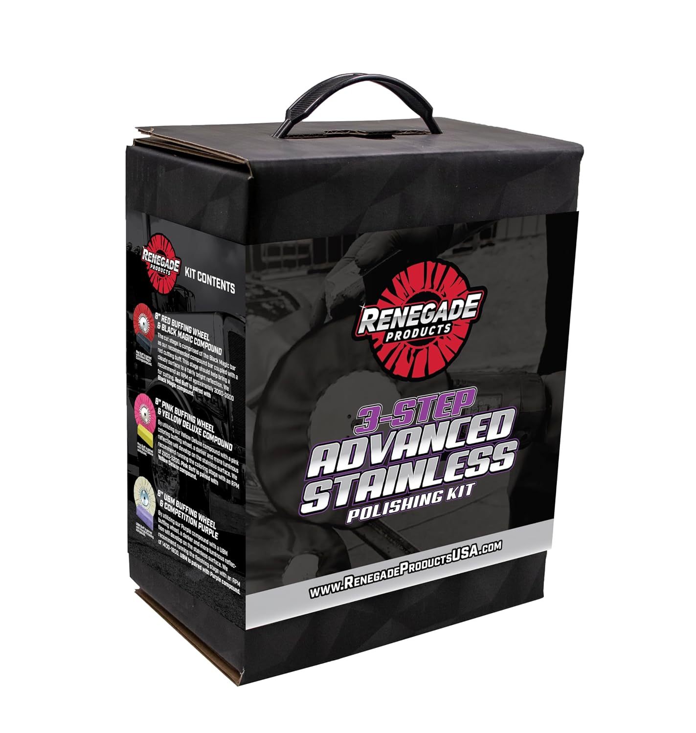 Kit de pulido de acero inoxidable en 3 pasos de Renegade Products: discos de pulido Airway, barras de compuesto y bridas de seguridad – Sistema «Mirror Shine» para la restauración del acero