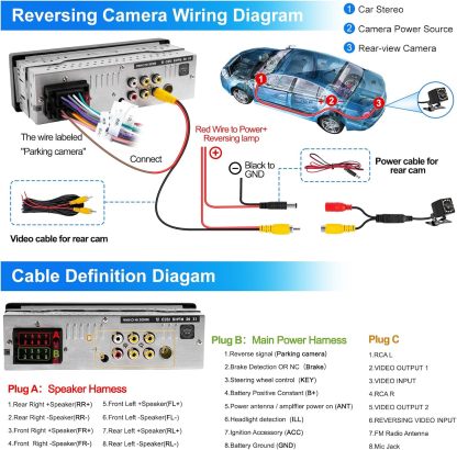 Estéreo para auto de formato Single Din con Apple CarPlay y Android Auto inalámbricos, radio Single Din con pantalla táctil HD de 6.28 pulgadas, Bluetooth, cámara trasera de 1080p, USB, SWC, ecualizador de 10 bandas, RCA, micrófono externo y radio FM para