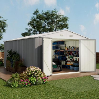 Devoko - Cobertizo grande de almacenamiento exterior de 3 x 3 m, cobertizo metálico de jardín y espacio de almacenamiento exterior, para herramientas, una sola puerta con cerradura, marrón