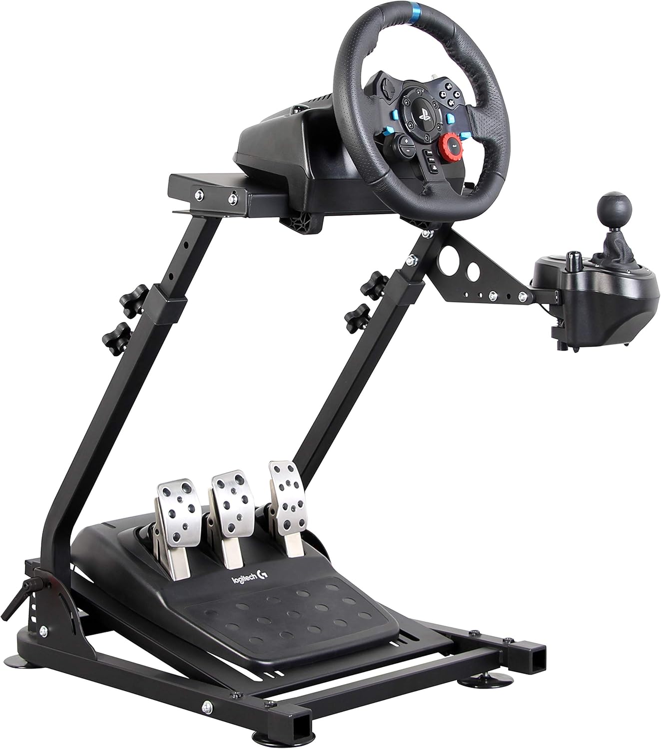 Jxqqay Racing Wheel Stand (Versión actualizada) Levier de vitesses Pro Cockpit de simulateur de conduite réglable en hauteur compatible avec Logitech G25 G27 G29 G920 T300RS T500 T3PA TGT Cockpit de jeu FANATEC