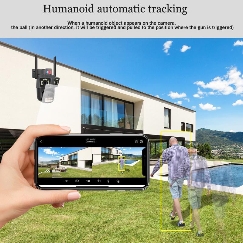 ICSEE Cámara de Seguridad AJ21 WiFi Triple Lente Ultra HD 9MP，Regalo de cable de extensión de 3 metros，360° Panorámica con Triple Lente PTZ，Detección de Movimiento + Visión Nocturna Color，Impermeable IP66，WiFi 2.4GHz ，Compatible con el protocolo ONVIF，Con