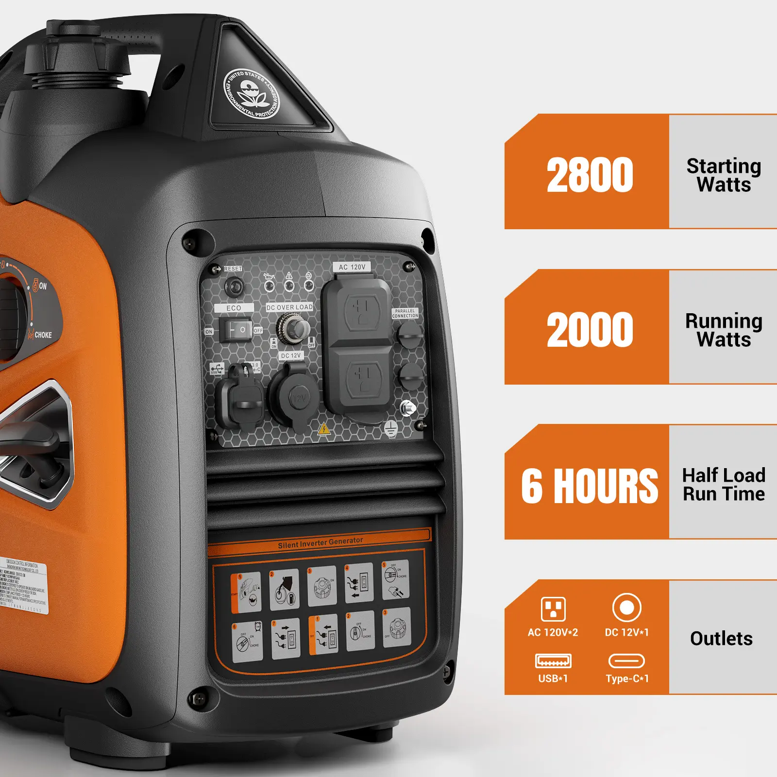 Generador inversor portátil Efurden de 2800 W