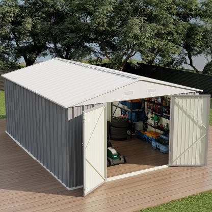 Devoko - Cobertizo grande de almacenamiento exterior de 3 x 3 m, cobertizo metálico de jardín y espacio de almacenamiento exterior, para herramientas, una sola puerta con cerradura, marrón