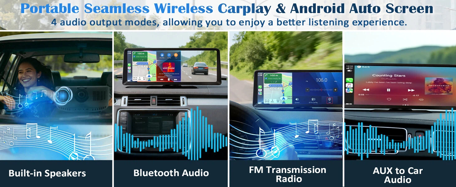 La pantalla CarPlay para coche tiene altavoces Bluetooth integrados, AUX y opción de salida de audio por transmisor FM