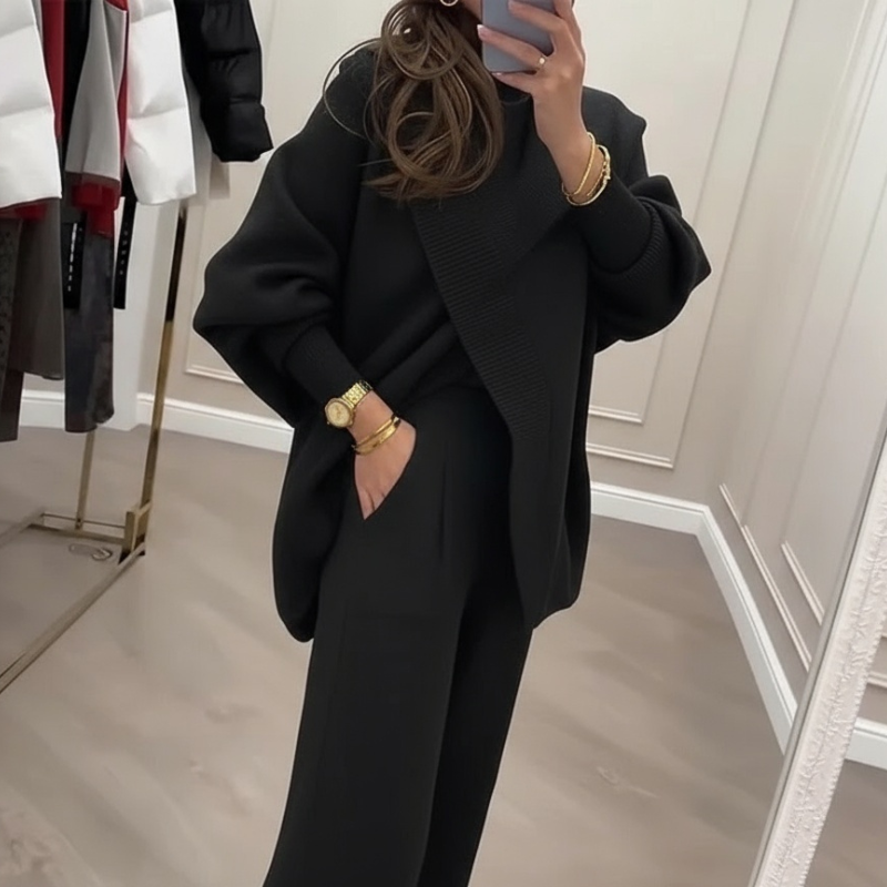🎁 50% DTO 💝Conjunto de 2 piezas para mujer: jersey asimétrico + pantalones de pierna ancha