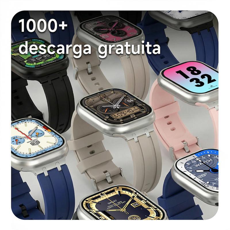 AI Ultra 3 Pro cuenta con 4 GB de ROM, admite enviar y recibir mensajes de WhatsApp, llamadas por Bluetooth, pantalla táctil completa de 49 mm, NFC, GPS, monitorización deportiva y de actividad física, ChatGPT .También incluye 4 correas.