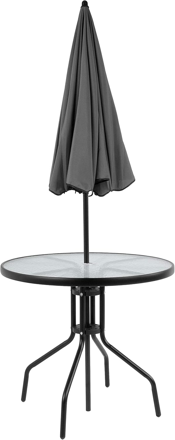 Flash Furniture Set de Muebles de Jardín Exterior Modelo Nantucket – Muebles de Jardín y Terraza – Set de 6 Unidades – Incluye Mesa de Jardín, Sombrilla y 4 Sillas Plegables – Color Negro