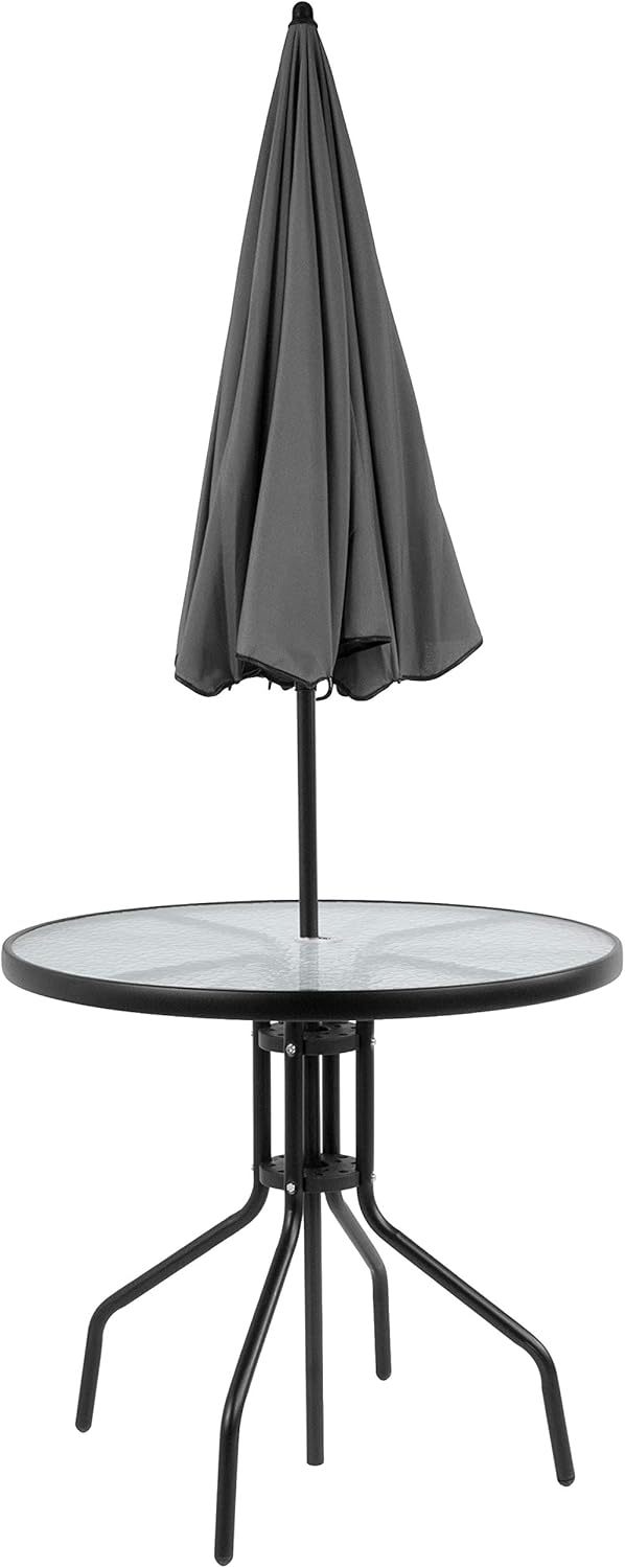 Flash Furniture Set de Muebles de Jardín Exterior Modelo Nantucket – Muebles de Jardín y Terraza – Set de 6 Unidades – Incluye Mesa de Jardín, Sombrilla y 4 Sillas Plegables – Color Negro
