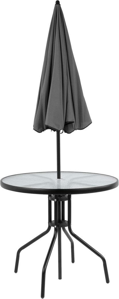 Flash Furniture Set de Muebles de Jardín Exterior Modelo Nantucket – Muebles de Jardín y Terraza – Set de 6 Unidades – Incluye Mesa de Jardín, Sombrilla y 4 Sillas Plegables – Color Negro