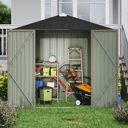 Devoko - Cobertizo grande de almacenamiento exterior de 3 x 3 m, cobertizo metálico de jardín y espacio de almacenamiento exterior, para herramientas, una sola puerta con cerradura, marrón