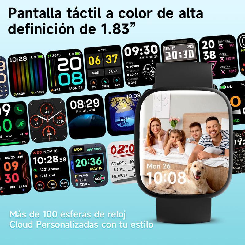 Reloj inteligente multifunción para hombre y mujer, rastreador de Fitness de 1,83 inch, con rastreador de pasos / rastreador de actividad, podómetro, reloj inteligente para responder / hacer llamadas, Compatible con Android iOS