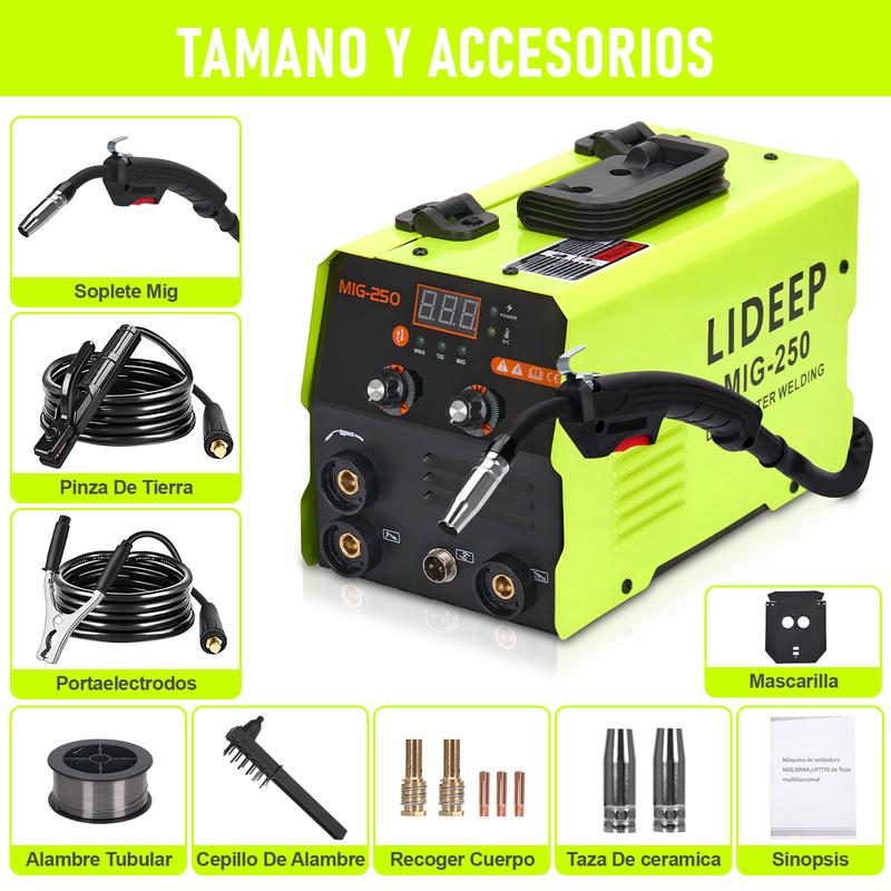 Soldador MIG/MMA/TIG con inversor Soldador 3 en 1 Soldador con inversor Soldador 20 A-250 A Soldador portátil con inversor de 4000 W Adecuado para soldadura industrial y reparaciones domésticas