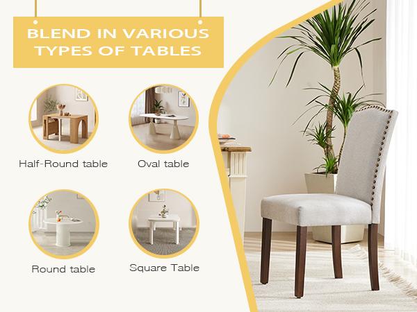 Sweet Furniture S - Sillas de comedor, sillas de cocina, silla tapizada moderna de tela para comedor con respaldo de tachuelas y patas de madera, esenciales para dormitorio, decoraci&oacute;n del hogar