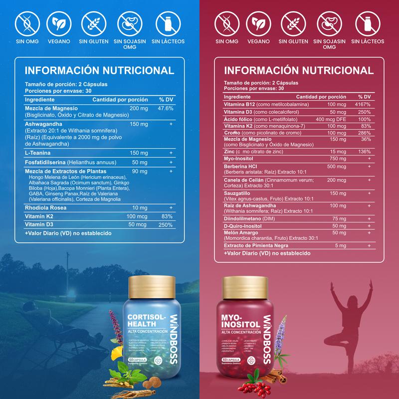 Combo Multivitamínico de Soporte para Cortisol y Myo-Inositol - Suplemento Todo-en-Uno de Fuerza Extra, con Magnesio, Ashwagandha KSM-66 y L-Teanina, ¡Nuevo Formato! 1 pieza - Oferta Especial