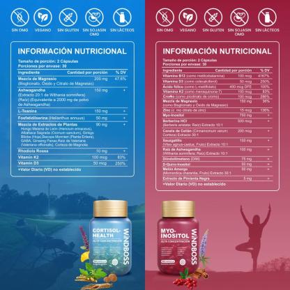 Combo Multivitamínico de Soporte para Cortisol y Myo-Inositol - Suplemento Todo-en-Uno de Fuerza Extra, con Magnesio, Ashwagandha KSM-66 y L-Teanina, ¡Nuevo Formato! 1 pieza - Oferta Especial