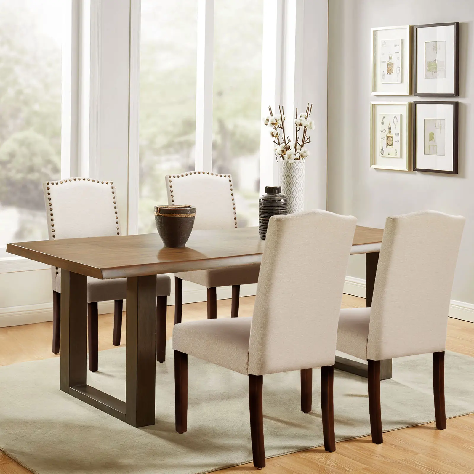 Sillas de comedor tapizadas de estilo moderno, grises, juego de 4