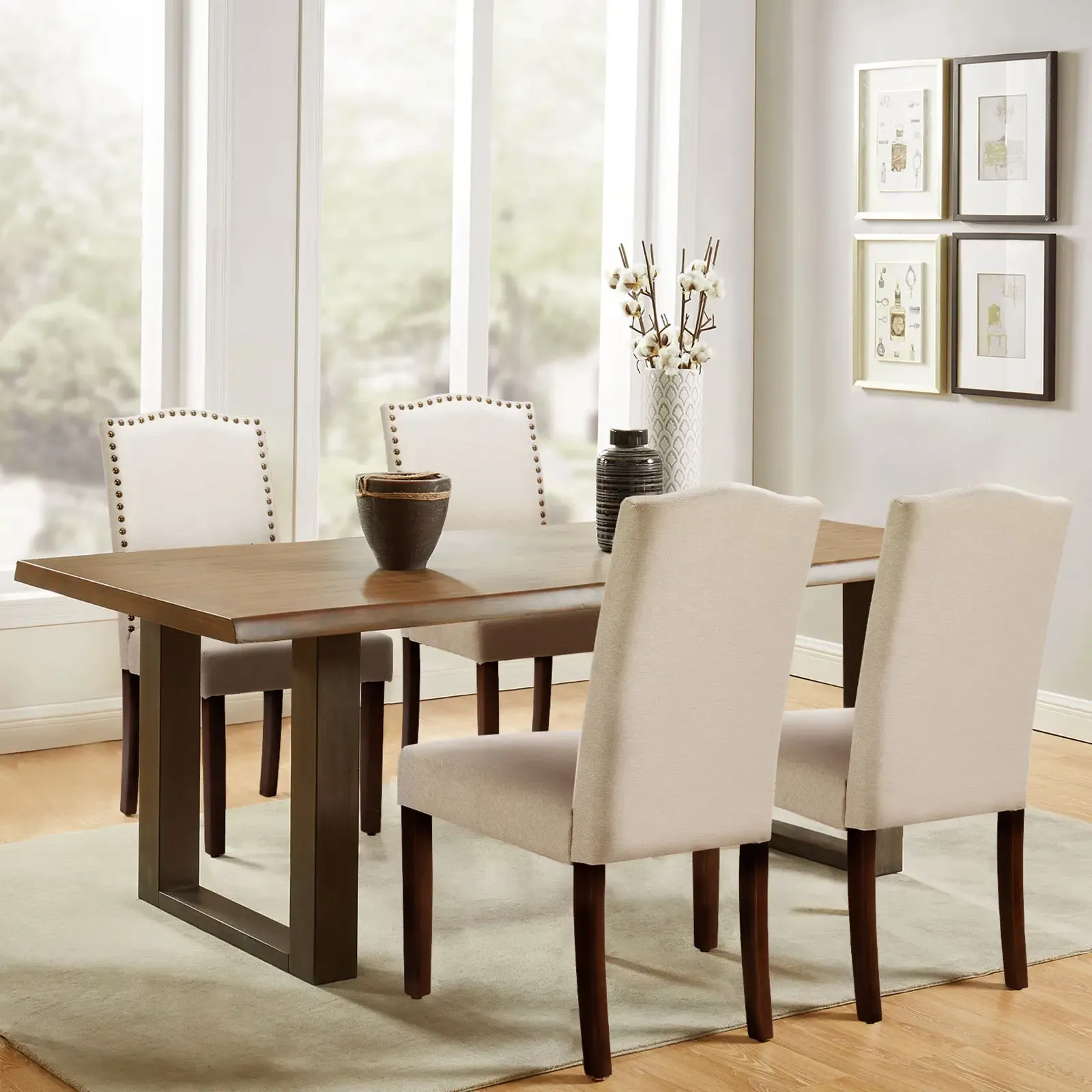 Sillas de comedor tapizadas de estilo moderno, grises, juego de 4