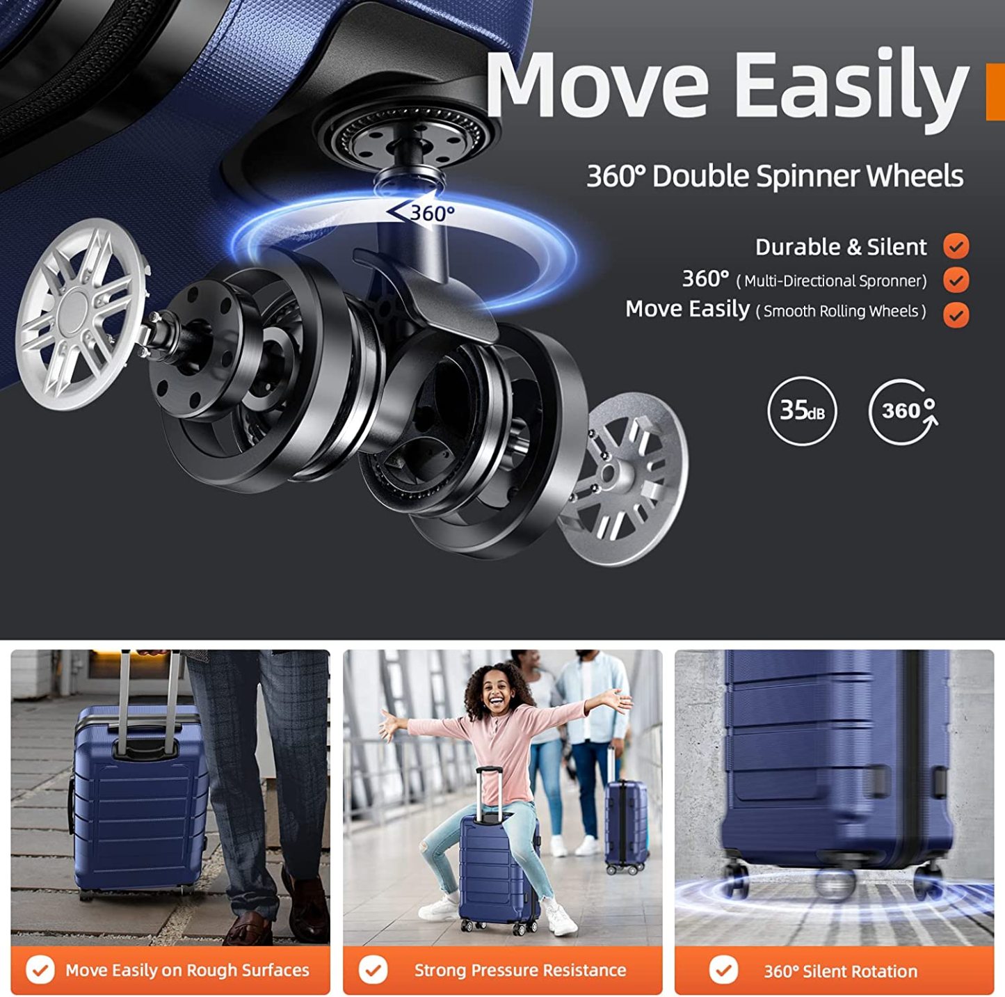 SHOWKOO Luggage Sets Expandable PC+ABS Durable Suitcase Double Wheels TSA Lock 3pcs