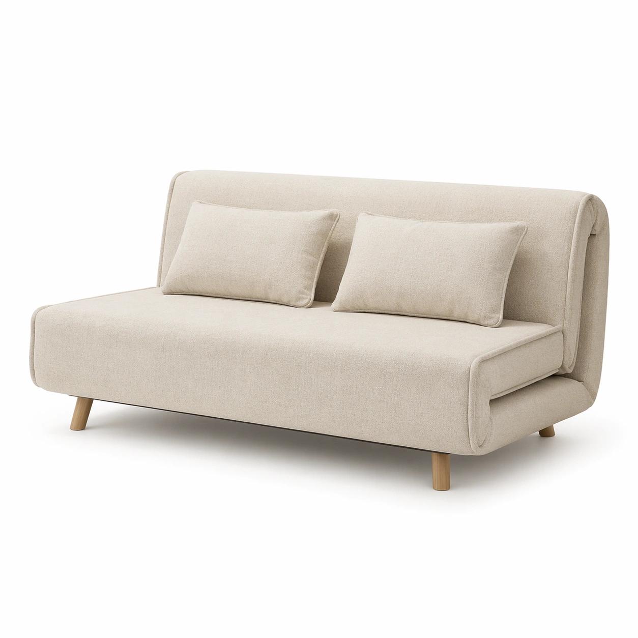 Divano letto moderno beige in tessuto con struttura compatta-celnivo
