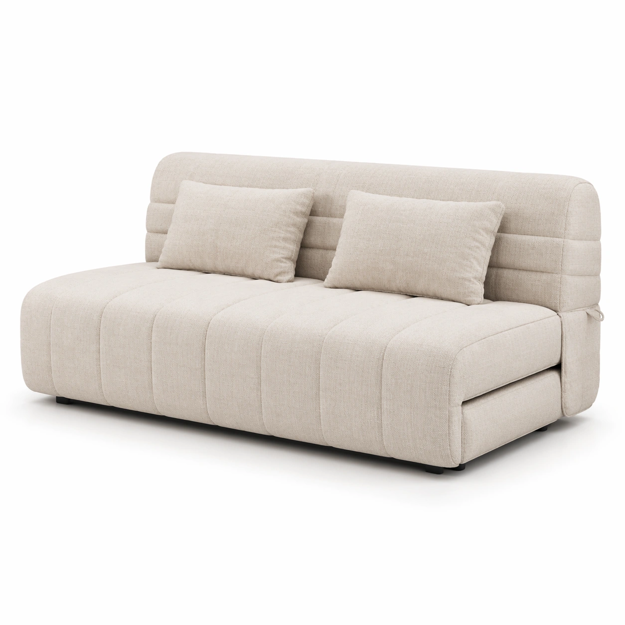 Divano letto imbottito beige con seduta ampia e trasformazione facile-celnivo