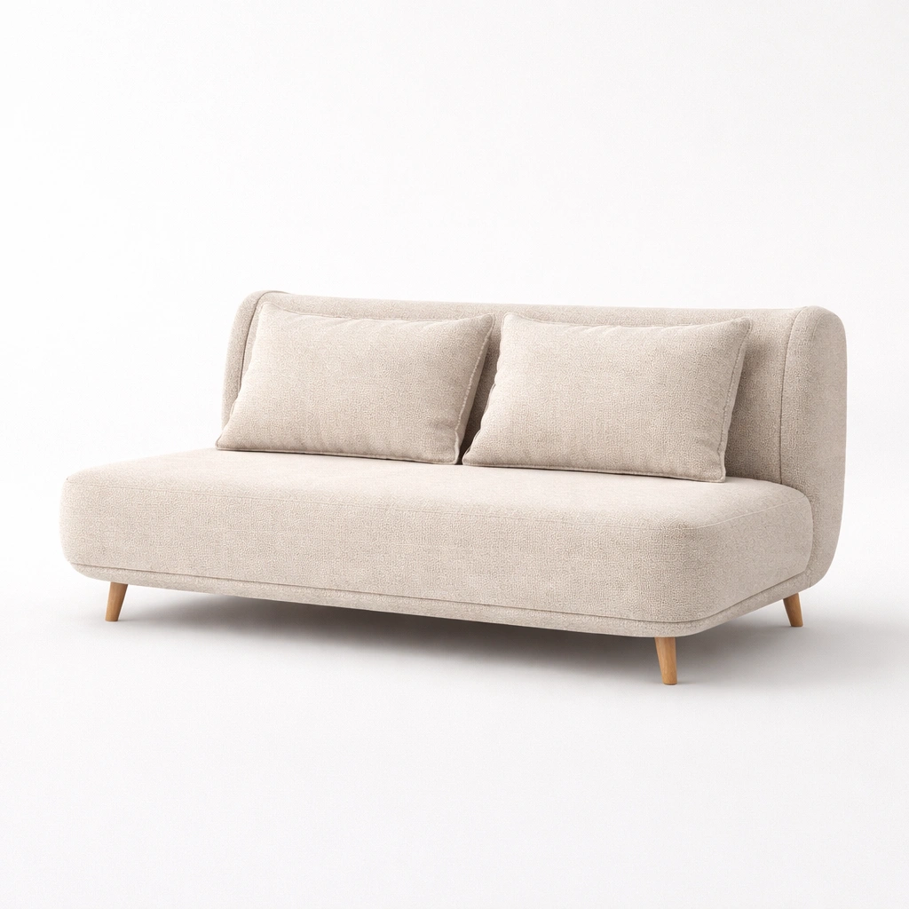 Divano letto moderno beige con schienale arrotondato e cuscini-celnivo