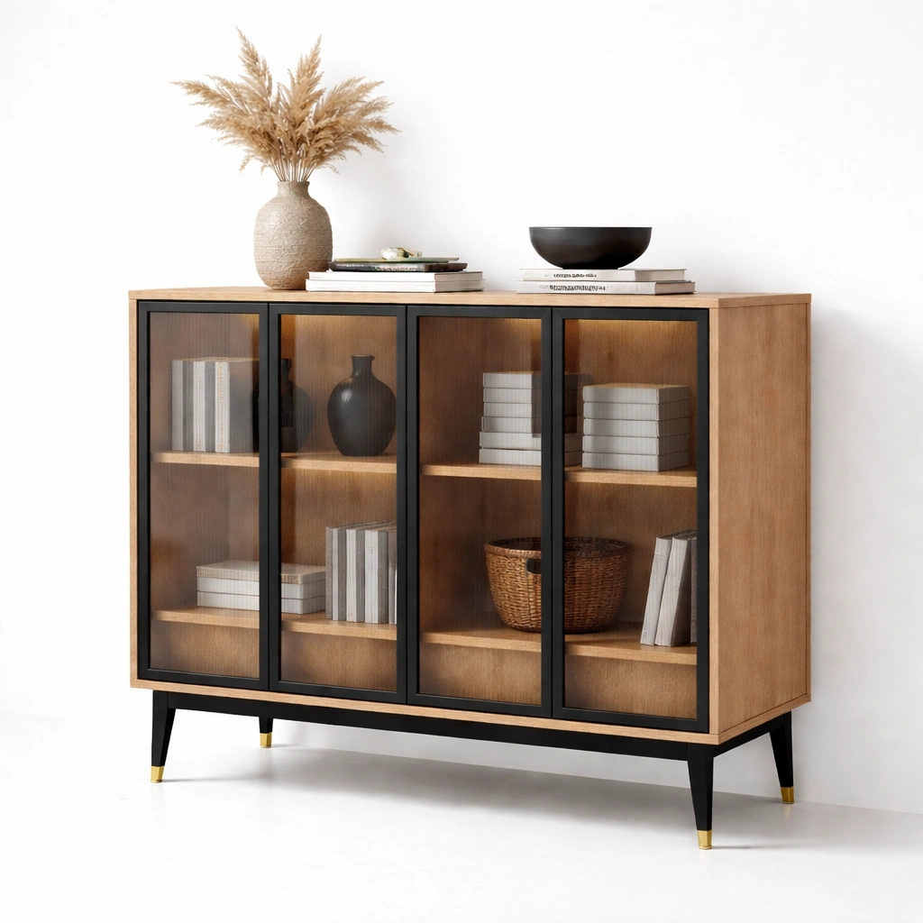 Mobile contenitore con ante in vetro e struttura in legno-celnivo