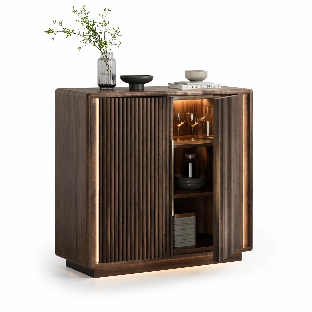 Mobile contenitore in legno scuro con illuminazione integrata-celnivo