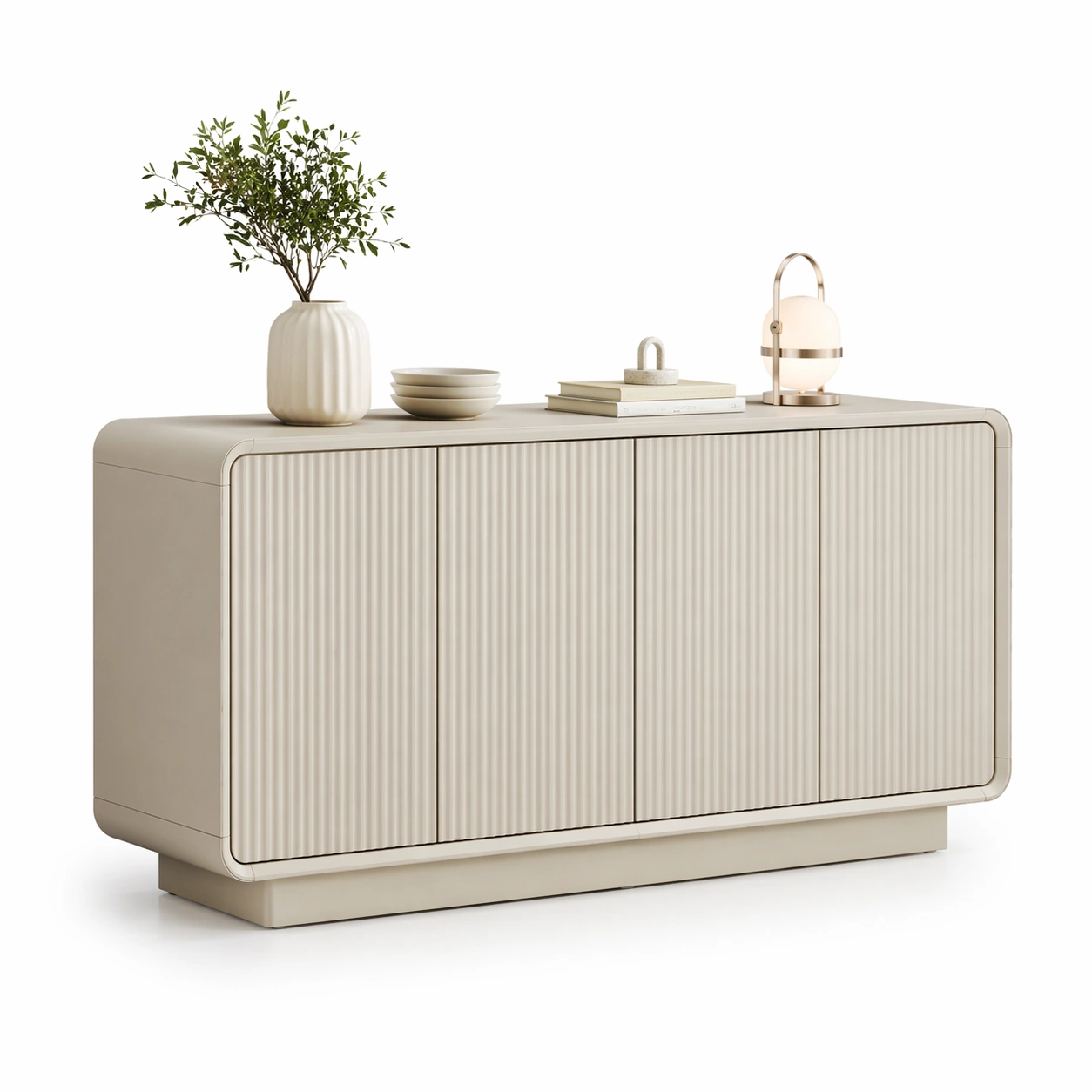 Credenza moderna beige con design arrotondato-celnivo