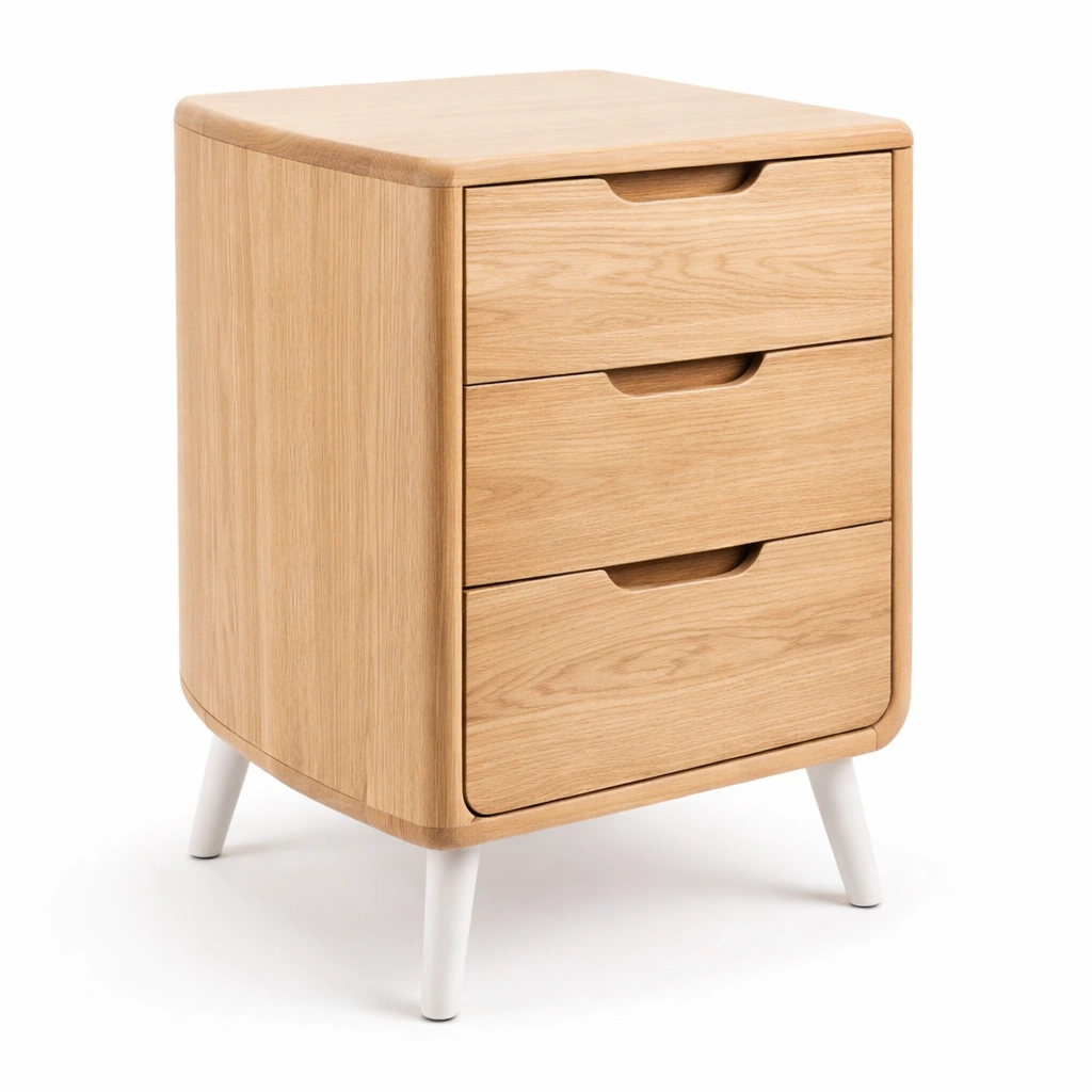 Comodino in legno stile nordico con 3 cassetti colore naturale-celnivo