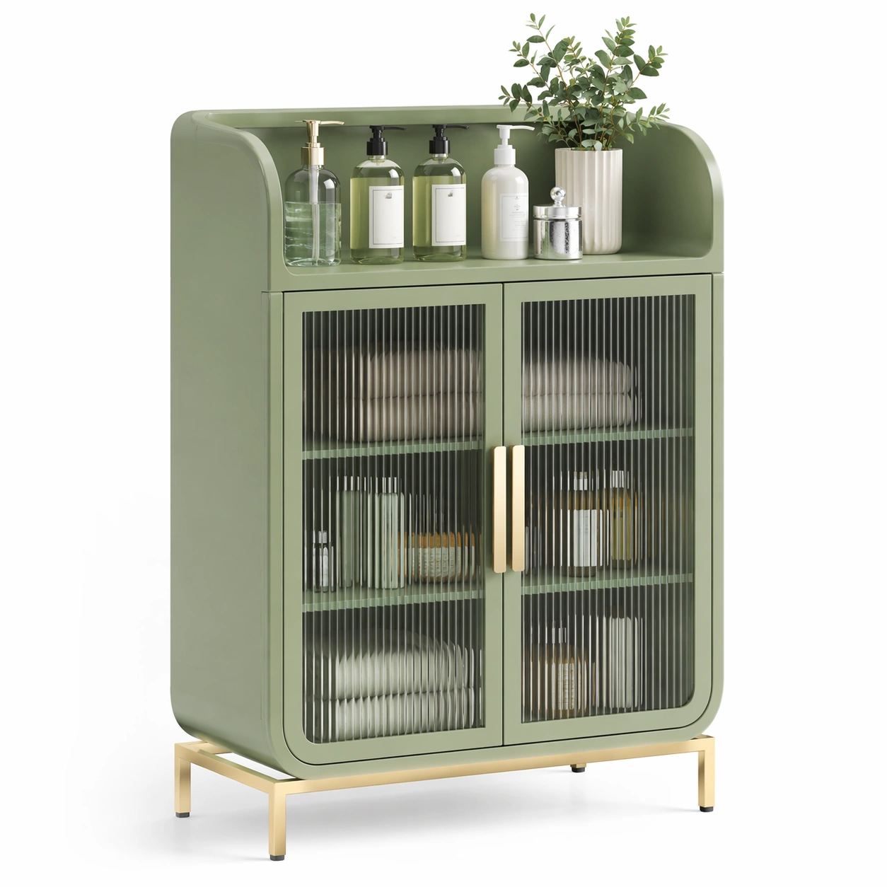 Mobile contenitore bagno con vetro rigato colore verde-celnivo