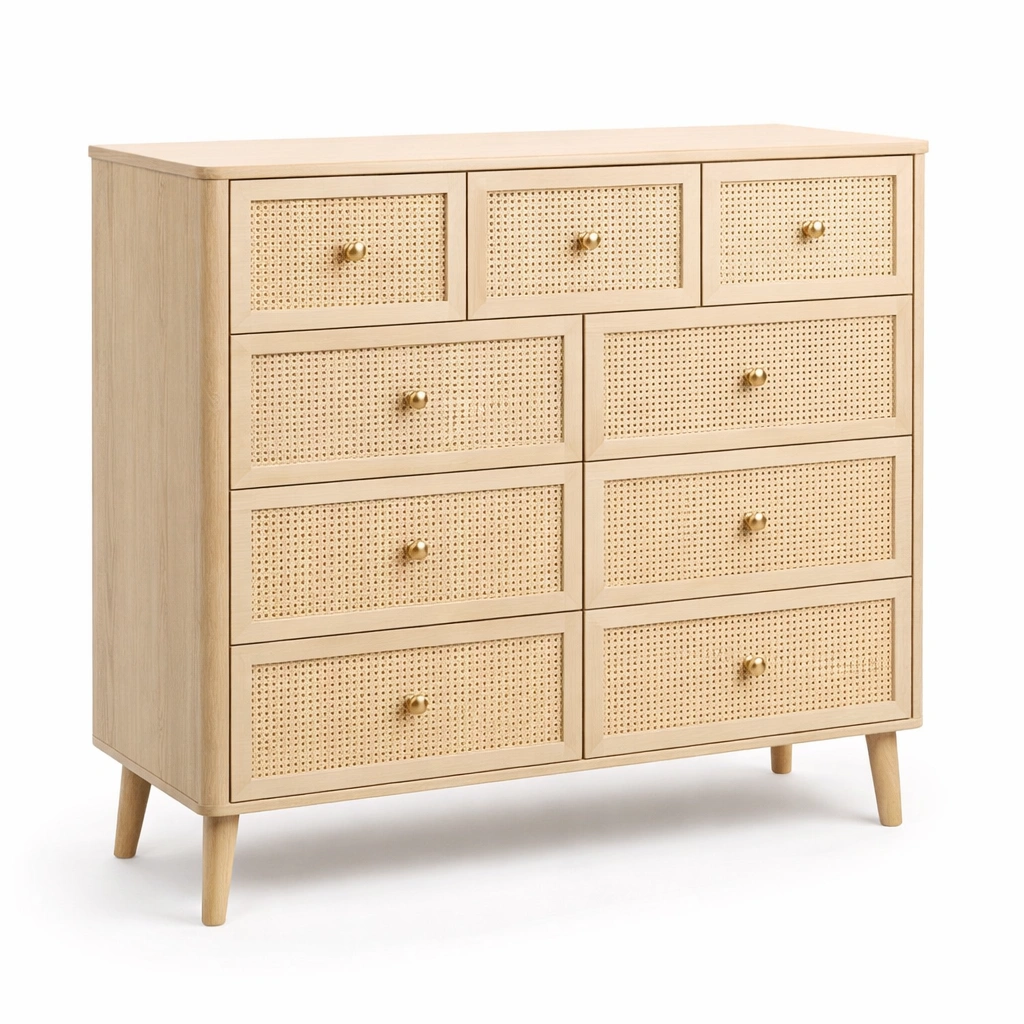 Cassettiera grande in legno con frontali intrecciati colore naturale-celnivo