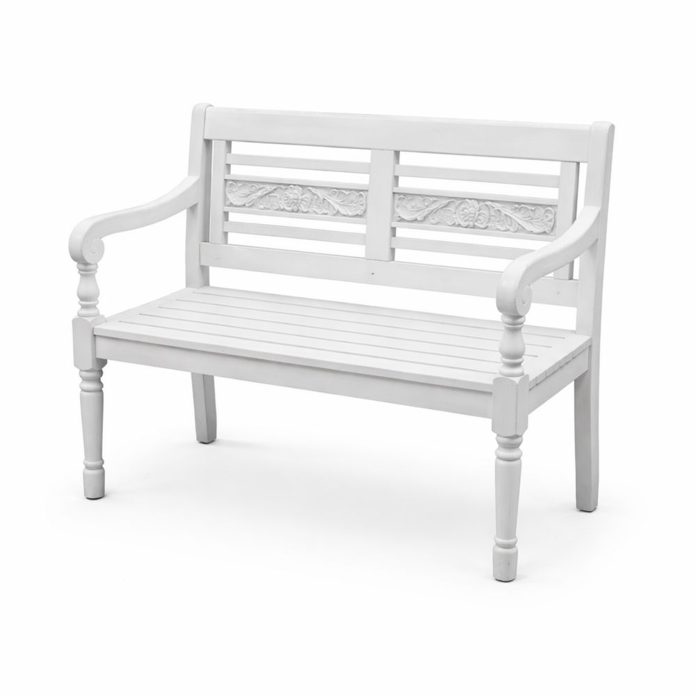 Zweisitzer Gartenbank im Shabby Chic Stil aus Teakholz