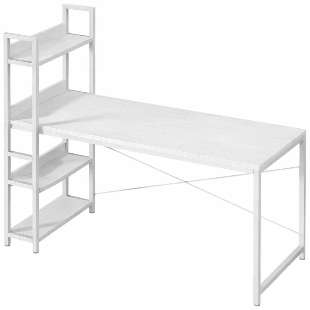 Moderner Bürotisch mit Regal und verstellbaren Füßen, 120 cm, Weiß