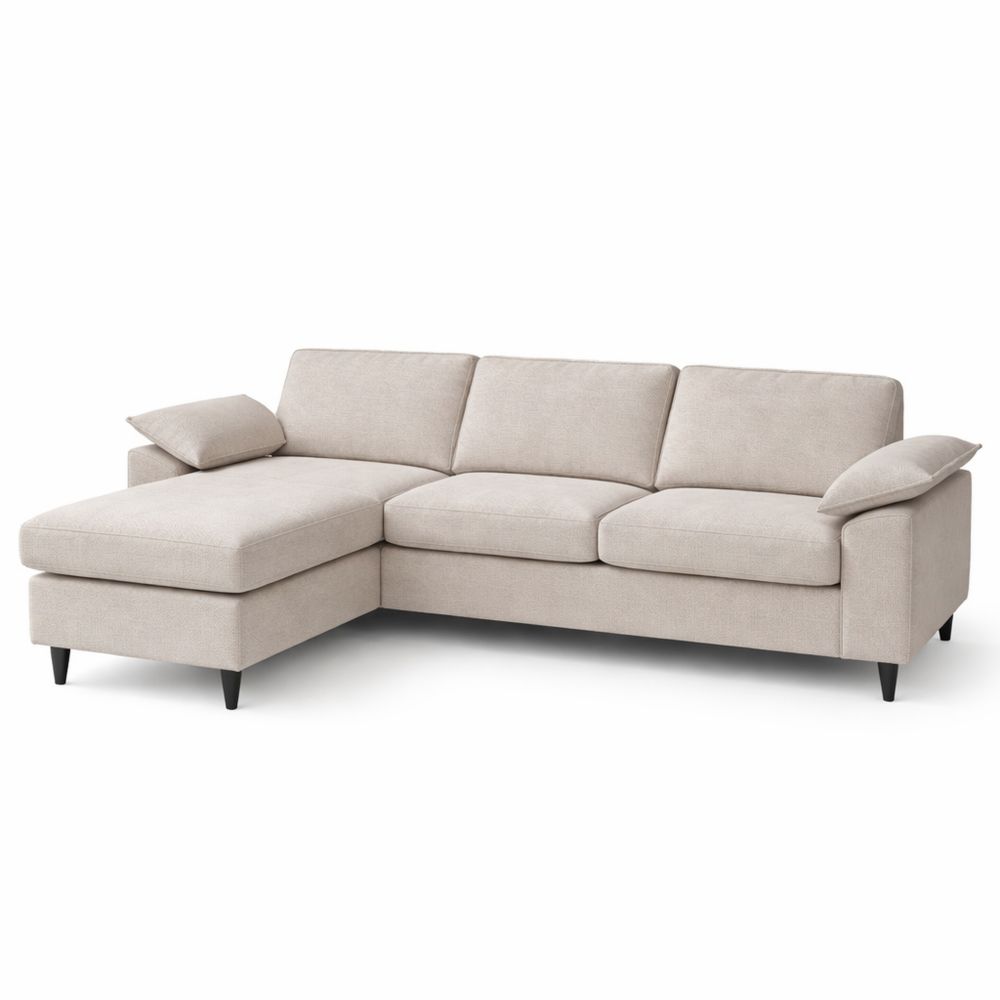 Moderne Ecksofa L-Form mit Liegefläche, Stoff in Beige