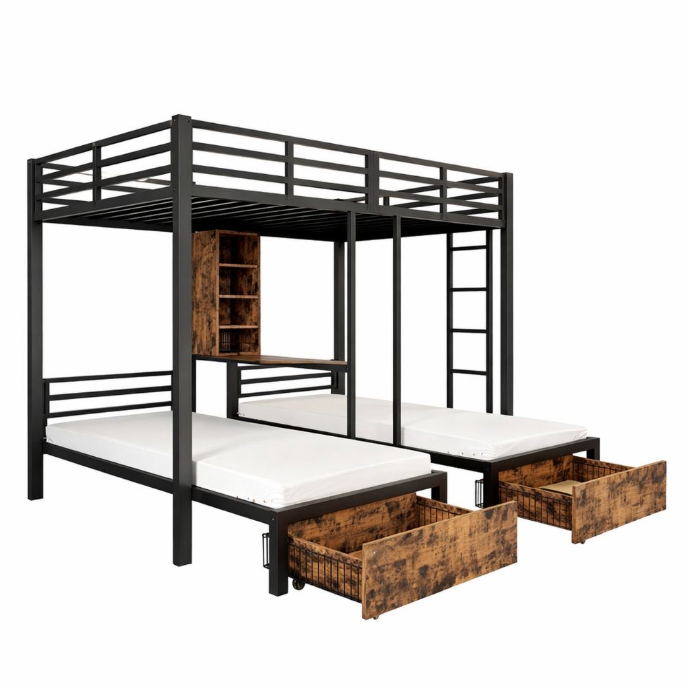 Hochbett mit Stauraum und Sicherheitsgittern, schwarz