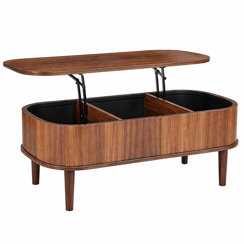 Rustikaler Couchtisch mit verstecktem Staufach und ovaler Hubplatte