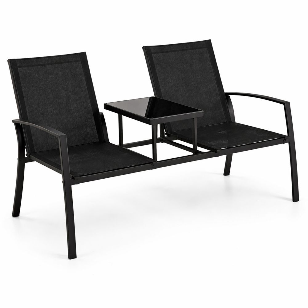 Zweisitzer Gartenbank mit Tisch und atmungsaktivem Stoff, ideal für Balkon und Terrasse