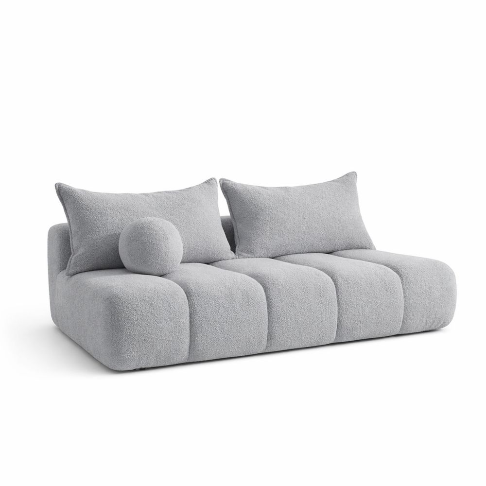 Skandinavisches Schlafsofa mit Stauraum und Schlaffunktion, modernes Design, weicher Bouclé, hellgrau