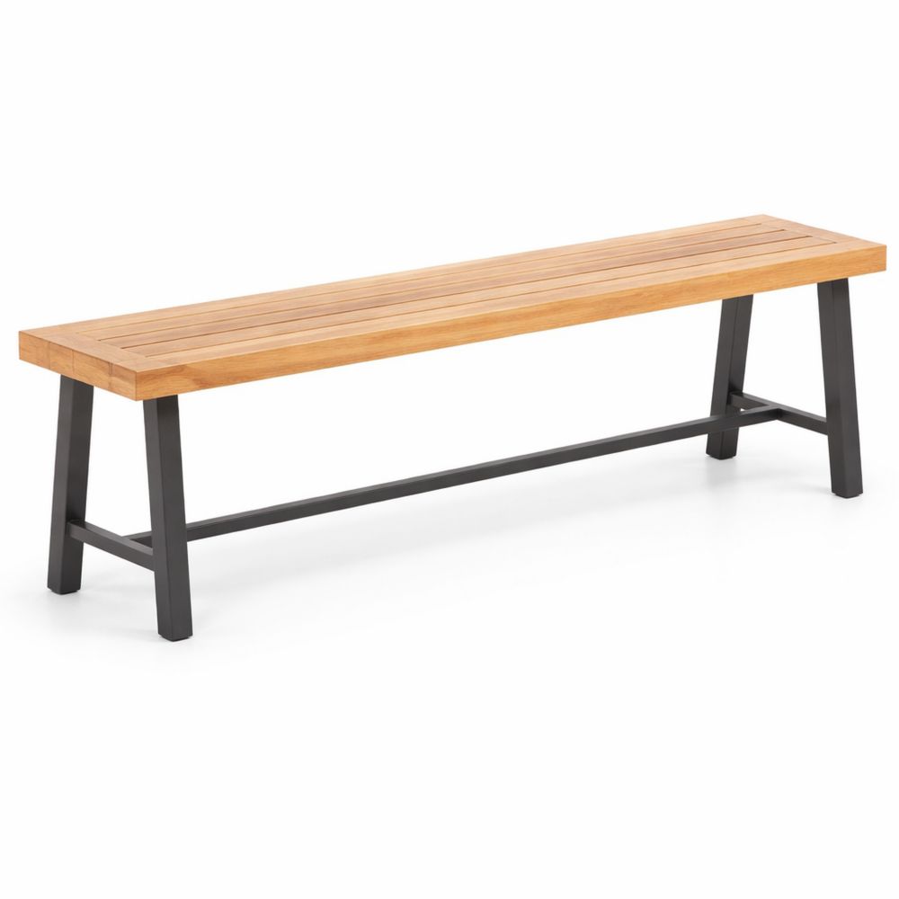 Wetterbeständige Gartenbank aus Holz und Metall, platzsparend für Terrasse