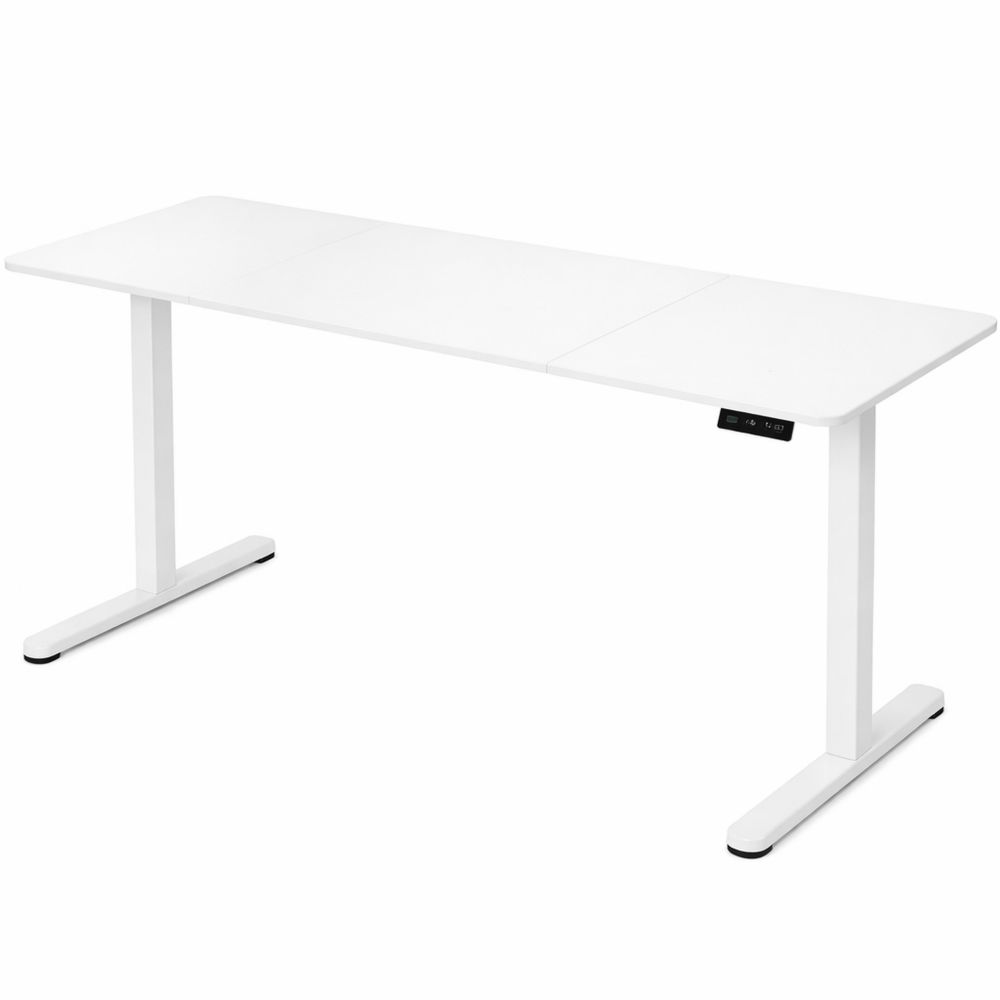 Elektrisch höhenverstellbarer Arbeitstisch 170x60cm mit Teilplatte in Weiß